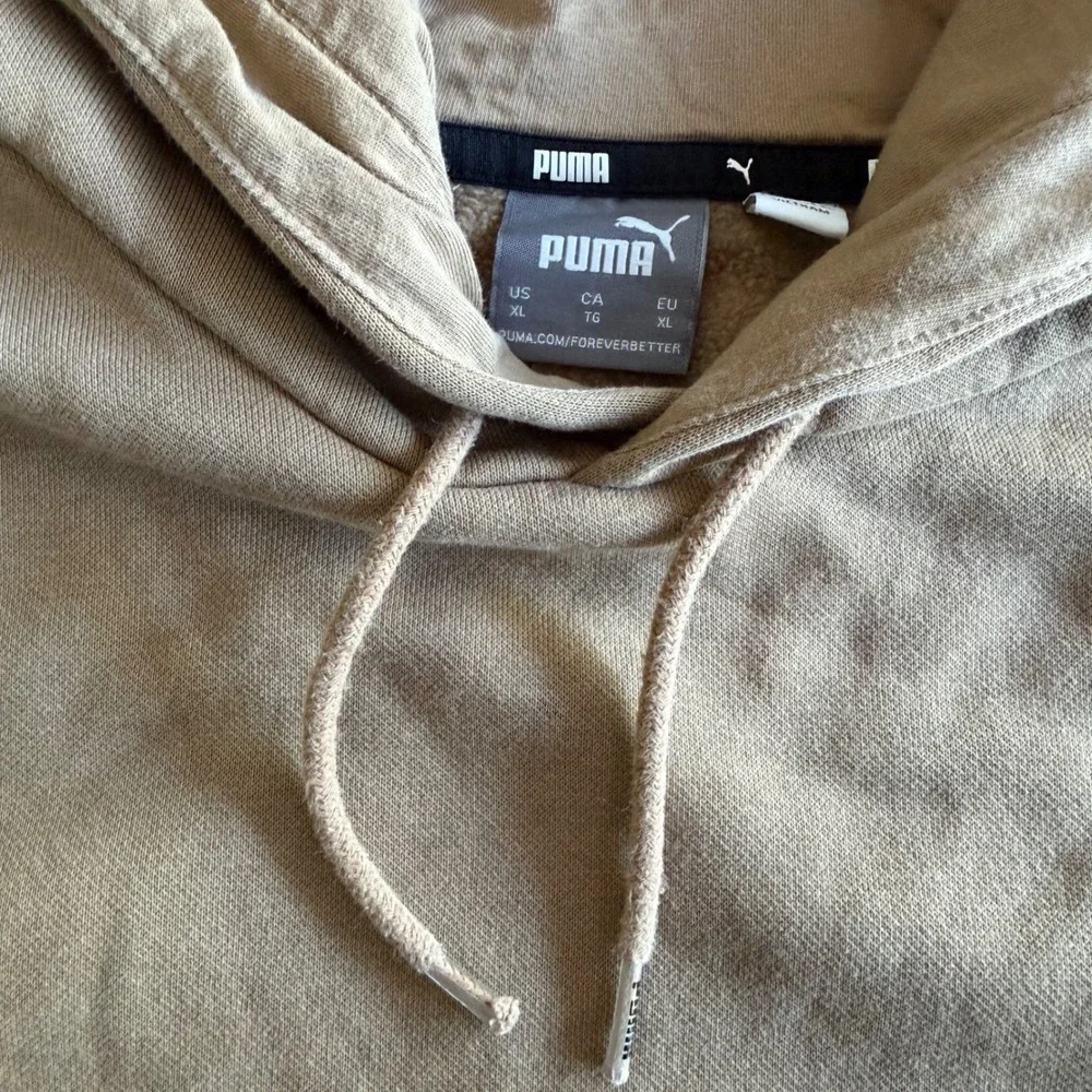 Puma Mens Tan Khaki Logo Tape Sleeve Fleece Hoodie‎ Sweatshirt XL 849040-85
